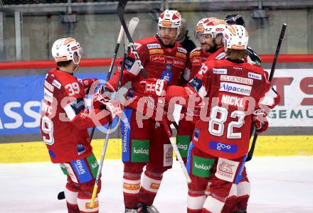 Eishockey ICE Bundesliga.  Winn2day ICE Hockey League. KAC gegen Vienna Capitals.  Torjubel Filip Simovic, Thomas Hundertpfund, Finn Van Ee, Raphael Herburger, Thimo Nickl   (KAC). Klagenfurt am 21.11.2025.
Foto: Kuess
www.qspictures.net
---
pressefotos, pressefotografie, kuess, qs, qspictures, sport, bild, bilder, bilddatenbank