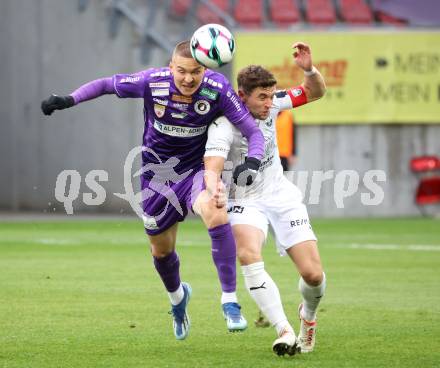 Fussball 2. Liga. SK Austria Klagenfurt gegen Amstetten. Bartol Barisic   (Klagenfurt),  Lukas Deinhofer  (Amstetten).  Klagenfurt, 22.11..2025.
Foto: Kuess
www.qspictures.net
---
pressefotos, pressefotografie, kuess, qs, qspictures, sport, bild, bilder, bilddatenbank
