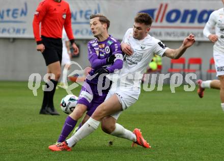 Fussball 2. Liga. SK Austria Klagenfurt gegen Amstetten. Marc Andre Schmerboeck   (Klagenfurt), Niklas Pertlwieser  (Amstetten).  Klagenfurt, 22.11..2025.
Foto: Kuess
www.qspictures.net
---
pressefotos, pressefotografie, kuess, qs, qspictures, sport, bild, bilder, bilddatenbank