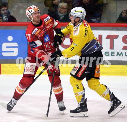 Eishockey ICE Bundesliga.  Winn2day ICE Hockey League. KAC gegen Vienna Capitals. Mathias From   (KAC),  Nelson Nogier  (Vienna Capitals). Klagenfurt am 21.11.2025.
Foto: Kuess
www.qspictures.net
---
pressefotos, pressefotografie, kuess, qs, qspictures, sport, bild, bilder, bilddatenbank