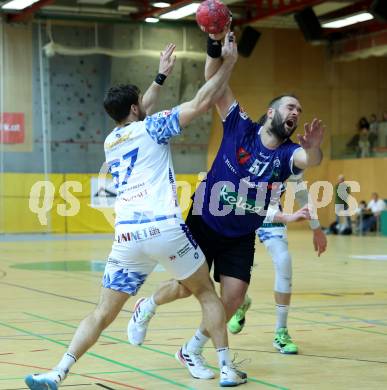Handball Bundesliga. HLA. SC Ferlach gegen Linz. Patrik Leban (SCF), Bryslawski  (Linz).  Ferlach, am 22.11.2025.
Foto: Kuess
www.qspictures.net
---
pressefotos, pressefotografie, kuess, qs, qspictures, sport, bild, bilder, bilddatenbank