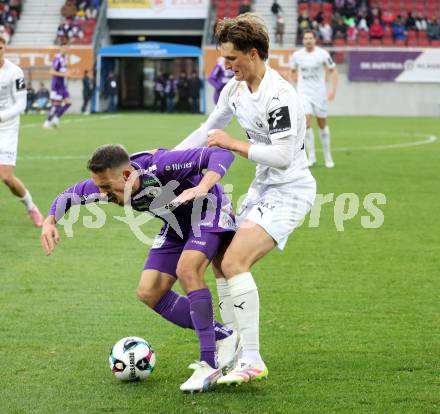 Fussball 2. Liga. SK Austria Klagenfurt gegen Amstetten.  Michael Lang  (Klagenfurt),  Matthias Gragger (Amstetten).  Klagenfurt, 22.11..2025.
Foto: Kuess
www.qspictures.net
---
pressefotos, pressefotografie, kuess, qs, qspictures, sport, bild, bilder, bilddatenbank