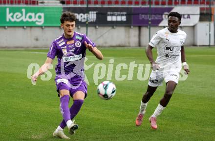 Fussball 2. Liga. SK Austria Klagenfurt gegen Amstetten.  Marcel Krnjic  (Klagenfurt),  Alieu Conateh (Amstetten).  Klagenfurt, 22.11..2025.
Foto: Kuess
www.qspictures.net
---
pressefotos, pressefotografie, kuess, qs, qspictures, sport, bild, bilder, bilddatenbank