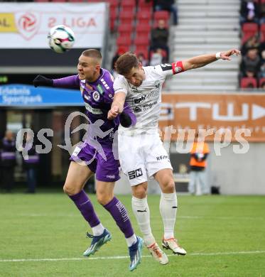 Fussball 2. Liga. SK Austria Klagenfurt gegen Amstetten. Bartol Barisic   (Klagenfurt), Lukas Deinhofer  (Amstetten).  Klagenfurt, 22.11..2025.
Foto: Kuess
www.qspictures.net
---
pressefotos, pressefotografie, kuess, qs, qspictures, sport, bild, bilder, bilddatenbank