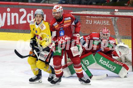Eishockey ICE Bundesliga.  Winn2day ICE Hockey League. KAC gegen Vienna Capitals. Jan Mursak, Sebastian Dahm   (KAC),  Felix Koschek  (Vienna Capitals). Klagenfurt am 21.11.2025.
Foto: Kuess
www.qspictures.net
---
pressefotos, pressefotografie, kuess, qs, qspictures, sport, bild, bilder, bilddatenbank