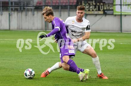 Fussball 2. Liga. SK Austria Klagenfurt gegen Amstetten. Marc Andre Schmerboeck   (Klagenfurt),  Niklas Pertlwieser (Amstetten).  Klagenfurt, 22.11..2025.
Foto: Kuess
www.qspictures.net
---
pressefotos, pressefotografie, kuess, qs, qspictures, sport, bild, bilder, bilddatenbank