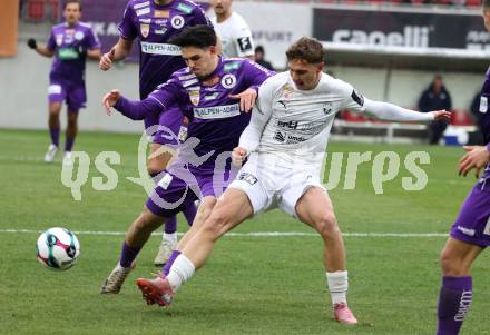 Fussball 2. Liga. SK Austria Klagenfurt gegen Amstetten. Almir Oda   (Klagenfurt), Yanis Eisschill  (Amstetten).  Klagenfurt, 22.11..2025.
Foto: Kuess
www.qspictures.net
---
pressefotos, pressefotografie, kuess, qs, qspictures, sport, bild, bilder, bilddatenbank