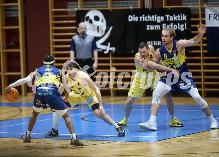 Basketball Austria CUP 2025/26 AF. Woerthersee Piraten gegen UBSC Graz.  Elias Podany, Jan-Arne Apschner (Piraten),  Tevin Brewer, Nicholas Lynch (Graz). Klagenfurt, am 22.11.2025.
Foto: Kuess
---
pressefotos, pressefotografie, kuess, qs, qspictures, sport, bild, bilder, bilddatenbank