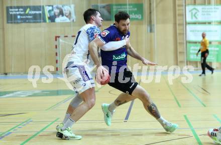 Handball Bundesliga. HLA. SC Ferlach gegen Linz. Leander Krobath (SCF), Leon Gregoric (Linz).  Ferlach, am 22.11.2025.
Foto: Kuess
www.qspictures.net
---
pressefotos, pressefotografie, kuess, qs, qspictures, sport, bild, bilder, bilddatenbank