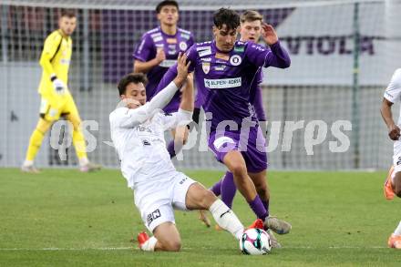 Fussball 2. Liga. SK Austria Klagenfurt gegen Amstetten. Mario Matkovic   (Klagenfurt), Martin Grubhofer  (Amstetten).  Klagenfurt, 22.11..2025.
Foto: Kuess
www.qspictures.net
---
pressefotos, pressefotografie, kuess, qs, qspictures, sport, bild, bilder, bilddatenbank