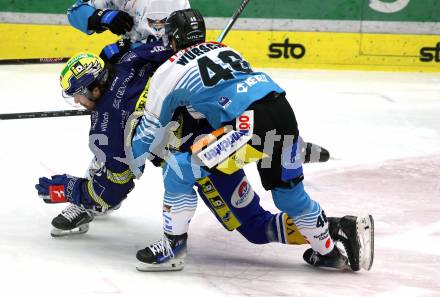 Eishockey ICE Bundesliga.  Winn2day ICE Hockey League. VSV gegen Black Wings Linz. Adam Helewka   (VSV), Niklas Wuerschl   (Linz). Villach am 28.11.2025.
Foto: Kuess
www.qspictures.net
---
pressefotos, pressefotografie, kuess, qs, qspictures, sport, bild, bilder, bilddatenbank
