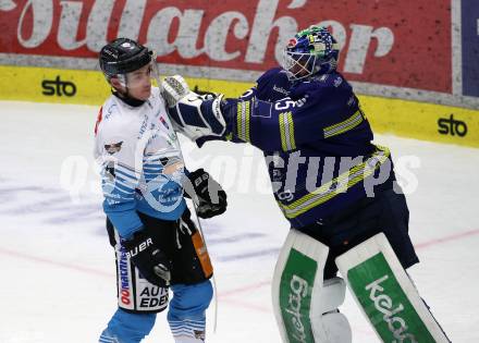 Eishockey ICE Bundesliga.  Winn2day ICE Hockey League. VSV gegen Black Wings Linz.  Joe Cannata  (VSV), Ryan Mackinnan   (Linz). Villach am 28.11.2025.
Foto: Kuess
www.qspictures.net
---
pressefotos, pressefotografie, kuess, qs, qspictures, sport, bild, bilder, bilddatenbank