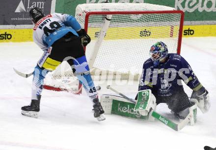 Eishockey ICE Bundesliga.  Winn2day ICE Hockey League. VSV gegen Black Wings Linz.  Joe Cannata  (VSV),  Graham Knott  (Linz). Villach am 28.11.2025.
Foto: Kuess
www.qspictures.net
---
pressefotos, pressefotografie, kuess, qs, qspictures, sport, bild, bilder, bilddatenbank