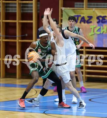 Basketball 2. Liga 2025/2026. Grunddurchgang 8. Runde.  KOS gegen Dornbirn Lions.  Jernej Andolsek Heine  (KOS),  Aristote Bissokot (Dornbirn). Klagenfurt, am 29.11.2025.
Foto: Kuess
---
pressefotos, pressefotografie, kuess, qs, qspictures, sport, bild, bilder, bilddatenbank