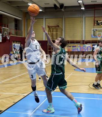 Basketball 2. Liga 2025/2026. Grunddurchgang 8. Runde.  KOS gegen Dornbirn Lions. Jernej Andolsek Heine   (KOS),  Jovan Trisic (Dornbirn). Klagenfurt, am 29.11.2025.
Foto: Kuess
---
pressefotos, pressefotografie, kuess, qs, qspictures, sport, bild, bilder, bilddatenbank