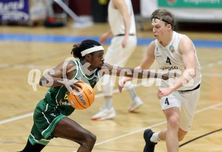 Basketball 2. Liga 2025/2026. Grunddurchgang 8. Runde.  KOS gegen Dornbirn Lions.  Samuel Seher (KOS), Aristote Bissokot  (Dornbirn). Klagenfurt, am 29.11.2025.
Foto: Kuess
---
pressefotos, pressefotografie, kuess, qs, qspictures, sport, bild, bilder, bilddatenbank