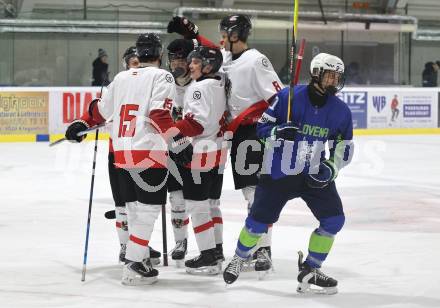 Eishockey. Laenderspiel U20 Oesterreich gegen Slowenien. Torjubel  (AUT).  Ferlach, am 3.12.2025.
Foto: Kuess
www.qspictures.net
---
pressefotos, pressefotografie, kuess, qs, qspictures, sport, bild, bilder, bilddatenbank