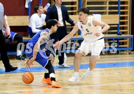 Basketball 2. Liga 2025/2026. Grunddurchgang 9. Runde.  KOS gegen Kufstein Towers. Edis Muric  (KOS),  Julian Alper (Kufstein). Klagenfurt, am 8.12.2025.
Foto: Kuess
---
pressefotos, pressefotografie, kuess, qs, qspictures, sport, bild, bilder, bilddatenbank