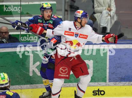 Eishockey ICE Bundesliga.  Winn2day ICE Hockey League. VSV gegen EC Red Bull Salzburg.  Dylan Macpherson  (VSV),  Michael Raffl  (RBS). Villach am 12.12.2025.
Foto: Kuess
www.qspictures.net
---
pressefotos, pressefotografie, kuess, qs, qspictures, sport, bild, bilder, bilddatenbank