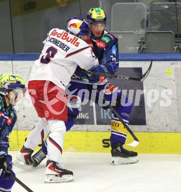 Eishockey ICE Bundesliga.  Winn2day ICE Hockey League. VSV gegen EC Red Bull Salzburg. Felix Maxa   (VSV),   Peter Schneider  (RBS). Villach am 12.12.2025.
Foto: Kuess
www.qspictures.net
---
pressefotos, pressefotografie, kuess, qs, qspictures, sport, bild, bilder, bilddatenbank