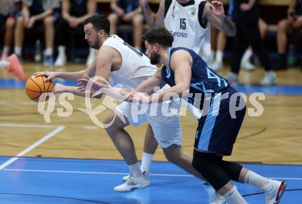 Basketball 2. Liga 2025/2026. Grunddurchgang 11. Runde.  KOS Celovec gegen Vienna Timberwolves.  Veljko Dena (KOS),  Kerim Dragolj (Vienna). Klagenfurt, am 20.12.2025.
Foto: Kuess
---
pressefotos, pressefotografie, kuess, qs, qspictures, sport, bild, bilder, bilddatenbank
