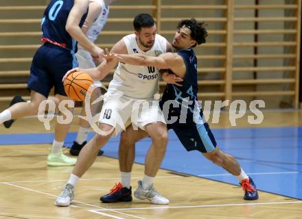 Basketball 2. Liga 2025/2026. Grunddurchgang 11. Runde.  KOS Celovec gegen Vienna Timberwolves.  Veljko Dena (KOS),  Armin Karian (Vienna). Klagenfurt, am 20.12.2025.
Foto: Kuess
---
pressefotos, pressefotografie, kuess, qs, qspictures, sport, bild, bilder, bilddatenbank
