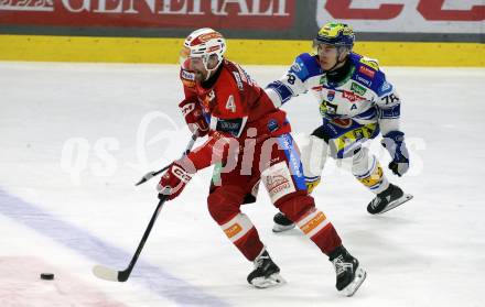 Eishockey ICE Bundesliga.  Winn2day ICE Hockey League. KAC gegen VSV. Joshua Teves  (KAC),   Felix Maxa (VSV). Klagenfurt, am 27.12.2025.
Foto: Kuess
www.qspictures.net
---
pressefotos, pressefotografie, kuess, qs, qspictures, sport, bild, bilder, bilddatenbank