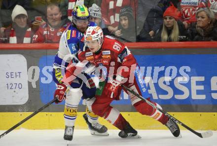 Eishockey ICE Bundesliga.  Winn2day ICE Hockey League. KAC gegen VSV.  Finn Van Ee (KAC),  Kevin Hancock  (VSV). Klagenfurt, am 27.12.2025.
Foto: Kuess
www.qspictures.net
---
pressefotos, pressefotografie, kuess, qs, qspictures, sport, bild, bilder, bilddatenbank