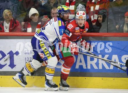 Eishockey ICE Bundesliga.  Winn2day ICE Hockey League. KAC gegen VSV.  Finn Van Ee (KAC),  Kevin Hancock  (VSV). Klagenfurt, am 27.12.2025.
Foto: Kuess
www.qspictures.net
---
pressefotos, pressefotografie, kuess, qs, qspictures, sport, bild, bilder, bilddatenbank