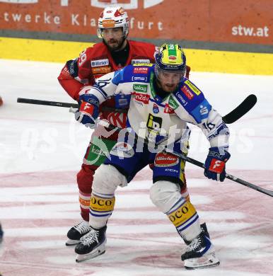 Eishockey ICE Bundesliga.  Winn2day ICE Hockey League. KAC gegen VSV.  Raphael Herburger  (KAC),  Kevin Hancock  (VSV). Klagenfurt, am 27.12.2025.
Foto: Kuess
www.qspictures.net
---
pressefotos, pressefotografie, kuess, qs, qspictures, sport, bild, bilder, bilddatenbank
