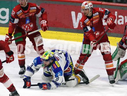 Eishockey ICE Bundesliga.  Winn2day ICE Hockey League. KAC gegen VSV.  David Maier (KAC),  Maximilian Rebernig  (VSV). Klagenfurt, am 27.12.2025.
Foto: Kuess
www.qspictures.net
---
pressefotos, pressefotografie, kuess, qs, qspictures, sport, bild, bilder, bilddatenbank