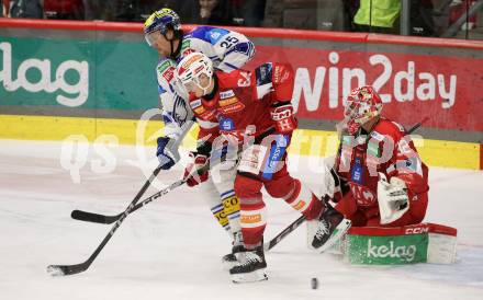 Eishockey ICE Bundesliga.  Winn2day ICE Hockey League. KAC gegen VSV. Maximilian Reim l  (KAC),  Brett Richie  (VSV). Klagenfurt, am 27.12.2025.
Foto: Kuess
www.qspictures.net
---
pressefotos, pressefotografie, kuess, qs, qspictures, sport, bild, bilder, bilddatenbank