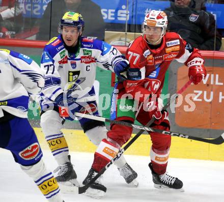 Eishockey ICE Bundesliga.  Winn2day ICE Hockey League. KAC gegen VSV. Mathias From  (KAC),   Philipp Lindner (VSV). Klagenfurt, am 27.12.2025.
Foto: Kuess
www.qspictures.net
---
pressefotos, pressefotografie, kuess, qs, qspictures, sport, bild, bilder, bilddatenbank
