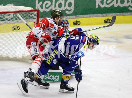 Eishockey ICE Bundesliga.  Winn2day ICE Hockey League. VSV gegen HCB Suedtirol Alperia  Thomas Vallant (VSV),  Cristiano Digiacinto  (Bozen). Villach, am 28.12.2025.
Foto: Kuess
www.qspictures.net
---
pressefotos, pressefotografie, kuess, qs, qspictures, sport, bild, bilder, bilddatenbank