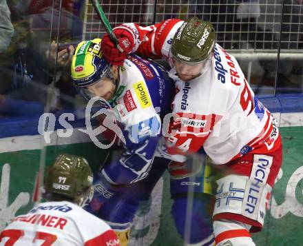 Eishockey ICE Bundesliga.  Winn2day ICE Hockey League. VSV gegen HCB Suedtirol Alperia  Alex Wall (VSV), Daniel Frank   (Bozen). Villach, am 28.12.2025.
Foto: Kuess
www.qspictures.net
---
pressefotos, pressefotografie, kuess, qs, qspictures, sport, bild, bilder, bilddatenbank