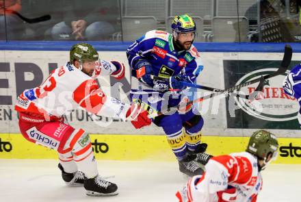 Eishockey ICE Bundesliga.  Winn2day ICE Hockey League. VSV gegen HCB Suedtirol Alperia   Steven Strong (VSV), Luca Frigo   (Bozen). Villach, am 28.12.2025.
Foto: Kuess
www.qspictures.net
---
pressefotos, pressefotografie, kuess, qs, qspictures, sport, bild, bilder, bilddatenbank