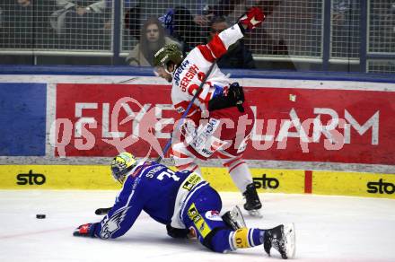 Eishockey ICE Bundesliga.  Winn2day ICE Hockey League. VSV gegen HCB Suedtirol Alperia  Steven Strong (VSV),   Shane Gersich  (Bozen). Villach, am 28.12.2025.
Foto: Kuess
www.qspictures.net
---
pressefotos, pressefotografie, kuess, qs, qspictures, sport, bild, bilder, bilddatenbank