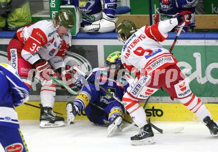 Eishockey ICE Bundesliga.  Winn2day ICE Hockey League. VSV gegen HCB Suedtirol Alperia  Kevin Hancock  (VSV), Brett Pollock, Daniel Mantenuto   (Bozen). Villach, am 28.12.2025.
Foto: Kuess
www.qspictures.net
---
pressefotos, pressefotografie, kuess, qs, qspictures, sport, bild, bilder, bilddatenbank