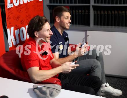 Eishockey ICE Bundesliga.  Winn2day ICE Hockey League. Vorschaufotos Derby  KAC gegen VSV.  David Maier (KAC), Thomas Vallant (VSV). Klagenfurt, am 28.11.2025.
Foto: Kuess
www.qspictures.net
---
pressefotos, pressefotografie, kuess, qs, qspictures, sport, bild, bilder, bilddatenbank