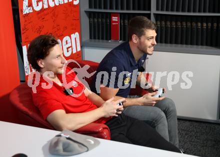 Eishockey ICE Bundesliga.  Winn2day ICE Hockey League. Vorschaufotos Derby  KAC gegen VSV.  David Maier (KAC), Thomas Vallant (VSV). Klagenfurt, am 28.11.2025.
Foto: Kuess
www.qspictures.net
---
pressefotos, pressefotografie, kuess, qs, qspictures, sport, bild, bilder, bilddatenbank
