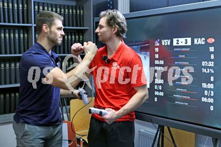 Eishockey ICE Bundesliga.  Winn2day ICE Hockey League. Vorschaufotos Derby  KAC gegen VSV.  Thomas Vallant (VSV),  David Maier (KAC). Klagenfurt, am 28.11.2025.
Foto: Kuess
www.qspictures.net
---
pressefotos, pressefotografie, kuess, qs, qspictures, sport, bild, bilder, bilddatenbank
