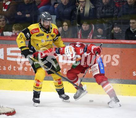 Eishockey ICE Bundesliga.  Winn2day ICE Hockey League. KAC gegen HC Falkenstein Pustertal.  Simeon Schwinger  (KAC),  Markus Lauridsen  (Pustertal). Klagenfurt, am 5.1.2026
Foto: Kuess
www.qspictures.net
---
pressefotos, pressefotografie, kuess, qs, qspictures, sport, bild, bilder, bilddatenbank