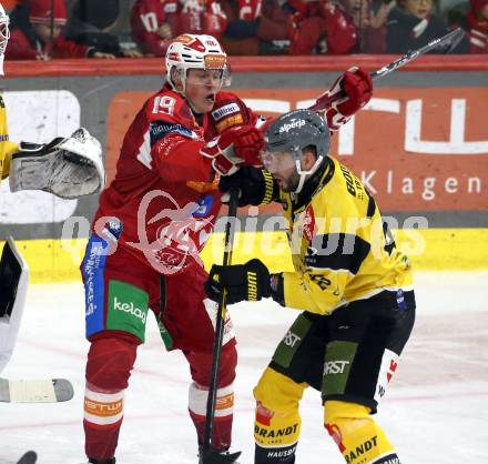 Eishockey ICE Bundesliga.  Winn2day ICE Hockey League. KAC gegen HC Falkenstein Pustertal.   David Waschnig (KAC),  Rok Ticar  (Pustertal). Klagenfurt, am 5.1.2026
Foto: Kuess
www.qspictures.net
---
pressefotos, pressefotografie, kuess, qs, qspictures, sport, bild, bilder, bilddatenbank