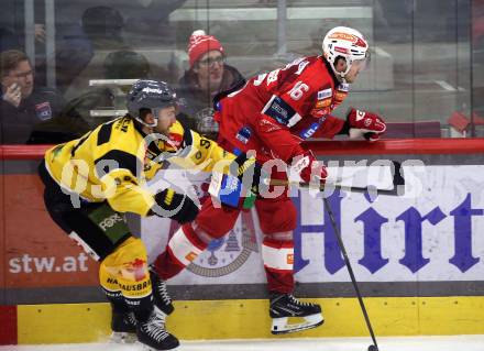 Eishockey ICE Bundesliga.  Winn2day ICE Hockey League. KAC gegen HC Falkenstein Pustertal.   Simeon Schwinger (KAC),  JC Lipon  (Pustertal). Klagenfurt, am 5.1.2026
Foto: Kuess
www.qspictures.net
---
pressefotos, pressefotografie, kuess, qs, qspictures, sport, bild, bilder, bilddatenbank
