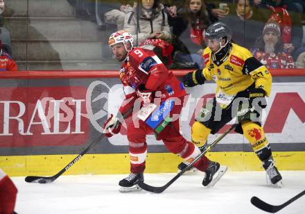 Eishockey ICE Bundesliga.  Winn2day ICE Hockey League. KAC gegen HC Falkenstein Pustertal.  Jan Mursak  (KAC),  Greg DiTomaso   (Pustertal). Klagenfurt, am 5.1.2026
Foto: Kuess
www.qspictures.net
---
pressefotos, pressefotografie, kuess, qs, qspictures, sport, bild, bilder, bilddatenbank