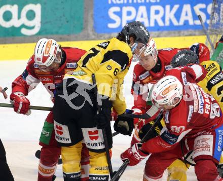 Eishockey ICE Bundesliga.  Winn2day ICE Hockey League. KAC gegen HC Falkenstein Pustertal Finn Van Ee, Matthew Fraser (KAC),  Mikael Frycklund  (Pustertal). Klagenfurt, am 5.1.2026
Foto: Kuess
www.qspictures.net
---
pressefotos, pressefotografie, kuess, qs, qspictures, sport, bild, bilder, bilddatenbank