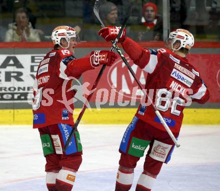 Eishockey ICE Bundesliga.  Winn2day ICE Hockey League. KAC gegen HC Falkenstein Pustertal Torjubel David Waschnig, Thimo Nickl (KAC). Klagenfurt, am 5.1.2026
Foto: Kuess
www.qspictures.net
---
pressefotos, pressefotografie, kuess, qs, qspictures, sport, bild, bilder, bilddatenbank