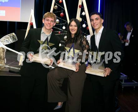 Nacht des Sports 2025 Ehrungen des Kaerntner Sportjahres 2025.  Sportlergala.   Johannes Moser, Carmen Spielberger, Jakob Pokorny  . Velden, am 22.12.2025. 
Foto: Kuess
www.qspictures.net
---
pressefotos, pressefotografie, kuess, qs, qspictures, sport, bild, bilder, bilddatenbank