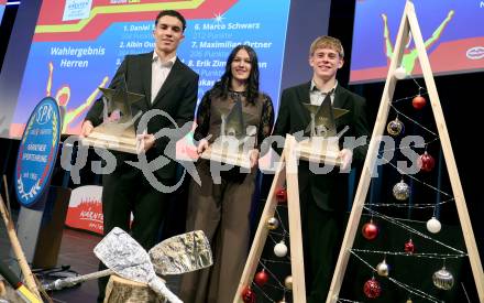 Nacht des Sports 2025 Ehrungen des Kaerntner Sportjahres 2025.  Sportlergala.   Jakob Pokorny, Carmen Spielberger, Johannes Moser. Velden, am 22.12.2025. 
Foto: Kuess
www.qspictures.net
---
pressefotos, pressefotografie, kuess, qs, qspictures, sport, bild, bilder, bilddatenbank