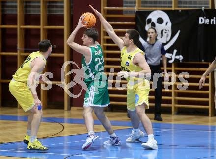 Basketball 2. Liga 2025/2026. Grunddurchgang 12. Runde.  Woerthersee Piraten gegen Basketball Klub Rapid Wien.  David Jelkic (Piraten),  Marko Djokovic (Wien). Klagenfurt, am 6.1.2026
Foto: Kuess
---
pressefotos, pressefotografie, kuess, qs, qspictures, sport, bild, bilder, bilddatenbank